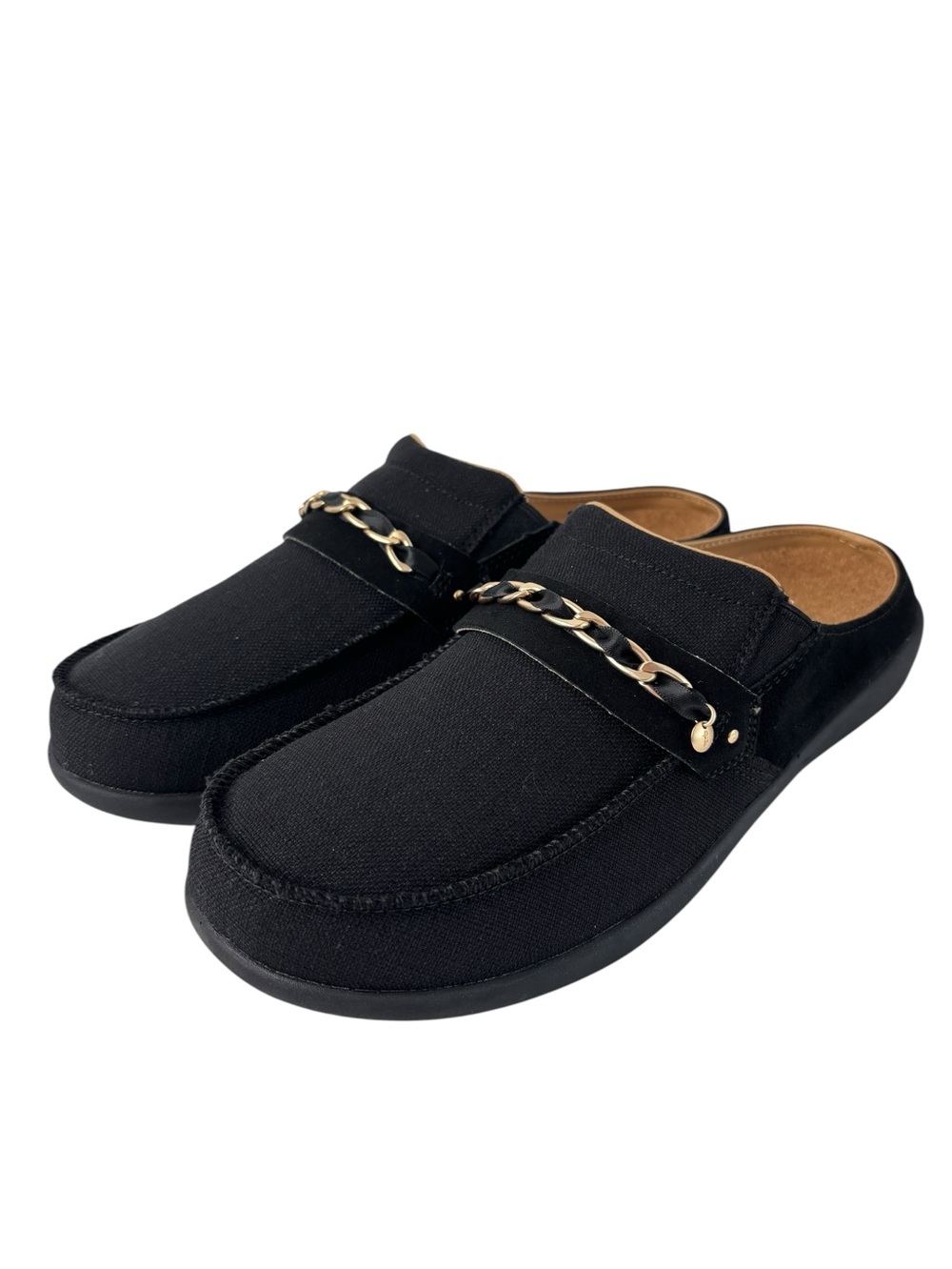 Revitalign Siesta Chain Orthotic Mules Sz 9 Black Slip-on Black Gold Chain NEW!